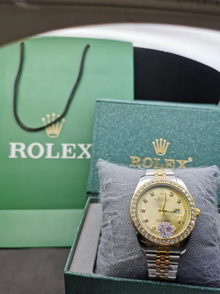 Rolex Datejust Two-Tone Diamond Bezel Gold Dial Watch