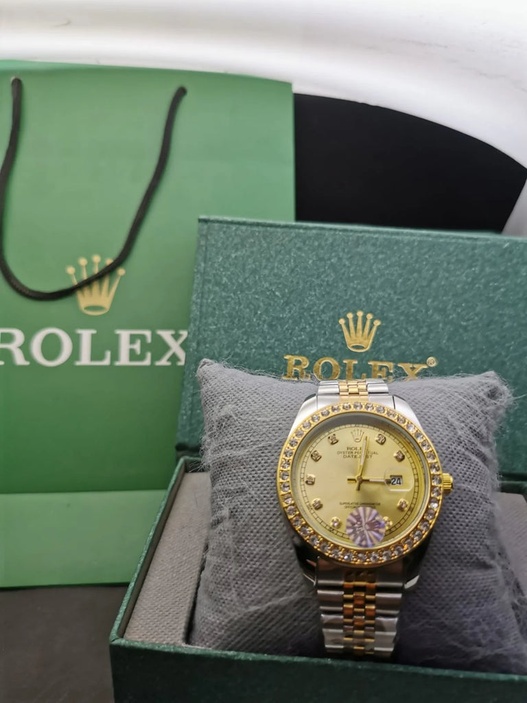 Rolex Datejust Two-Tone Diamond Bezel Gold Dial Watch